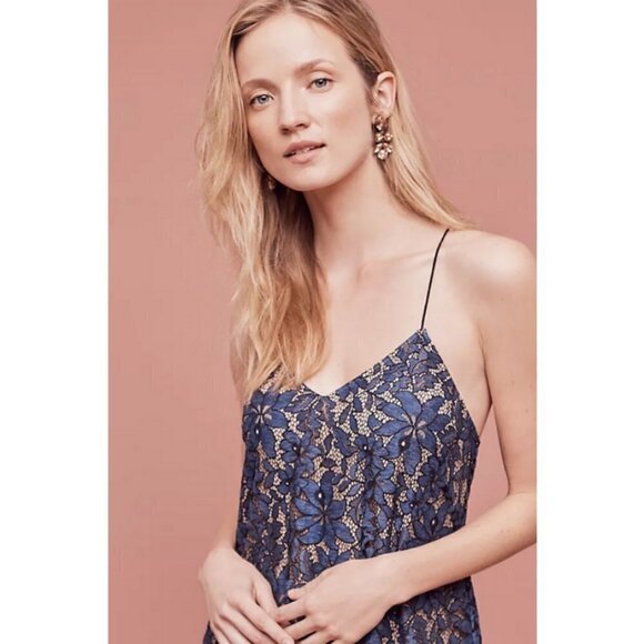 💕MOULINETTE SOEURS ANTHROPOLOGIE💕 Celestial Lace Maxi Dress Navy Blue 12 NWOT - Picture 6 of 14